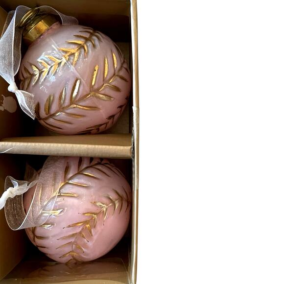 Tinsel & Fir Pink & Gold Glass Christmas Ornaments 3in Set of 6 Holiday Glam New - Picture 10 of 11